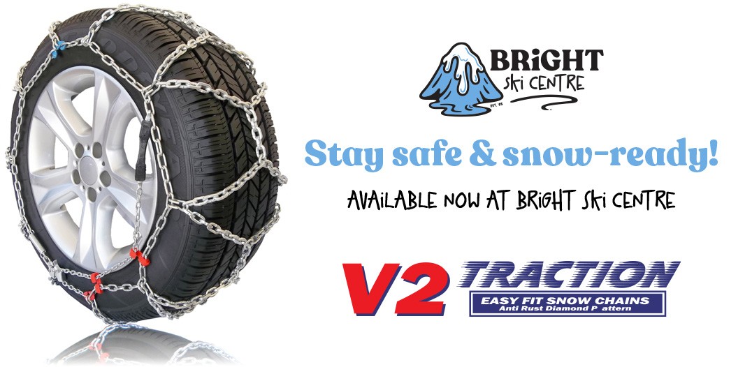 Buy V2 Traction Snow Chains in Bright Stay safe and snow-ready with V2 Traction Easy Fit Snow Chains — available now at Bright Ski Centre. Perfect for 2WD and 4WD vehicles, these diamond-pattern chains are built for performance, durability, and quick roadside fitting.